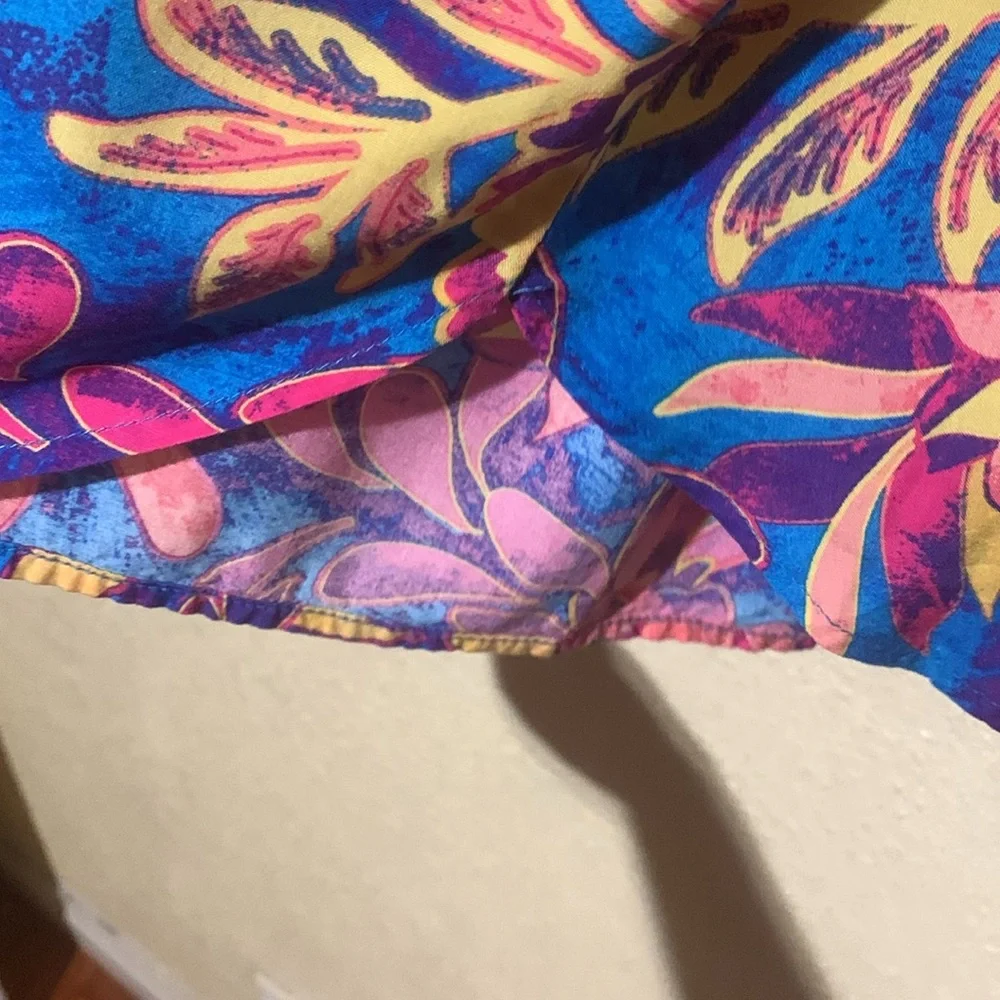 Terra & Sky Top 2X Blue Pink Yellow Floral Sleeveless Front Buttons Viscose - Picture 12 of 16